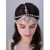 JWICOS Boho Rhinestone Head Chain Pearl Headchain Bride Headpiece Headband Wedding Hair Accessories for Women and Girls (Silver)