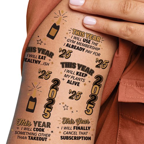 Big Dot of Happiness Happy New Year Temporary Tattoo, 2025 New Year's Eve Resolution Tattoos, NYE Party Favors, New Year's Eve Party Supplies, Set of 12