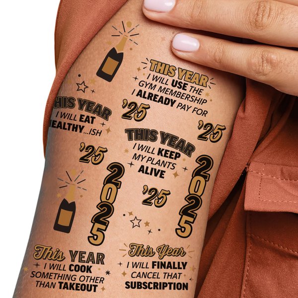 Big Dot of Happiness Happy New Year Temporary Tattoo, 2025 New Year's Eve Resolution Tattoos, NYE Party Favors, New Year's Eve Party Supplies, Set of 12