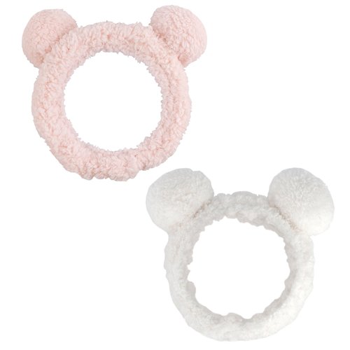 Ondder 2 Pcs Bear Ears Skincare Headbands Cure Makeup Headband Pink Spa Headband for Washing Face White Face Wash Headband Facial Headband Head Band Hair Band for Makeup Cosmetic Spa Party