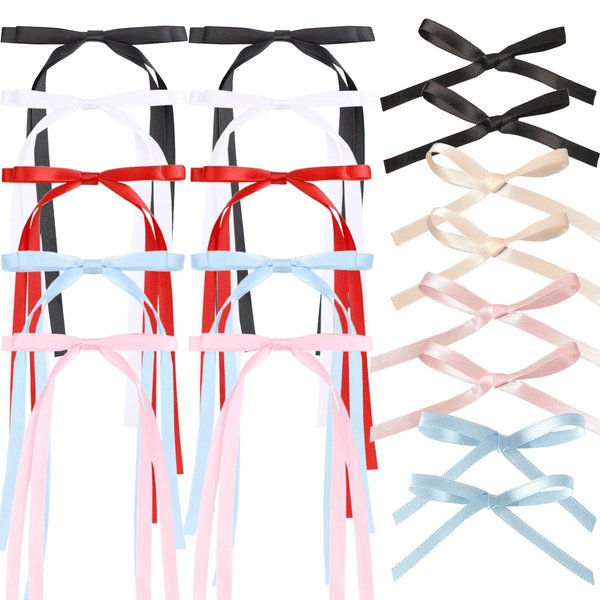 SALOCY 18 PCS Hair Bows for Women Bow Hair Clip Ribbon Hair Clips Bowknot With Long Tail Tassel Ribbon Claw Clips for Girls Satin Hair Accessories for Women Hair Design