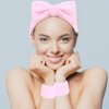Ondder 10 Pcs Spa Headband and Wristband Set with Poder Puffs Spa Headband for Washing Face Makeup Headbands Pink Bubble Headband Skin Care Face Wash Sponge Puffy Head Bands Headband for Women Girls
