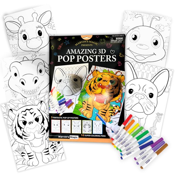 Marvin's Magic - Amazing 3D Pop Posters - Vibrant Art and Craft Kit - Includes Bright Markers and Interactive Animal Designs - Portable - Ideal for Ages 5+