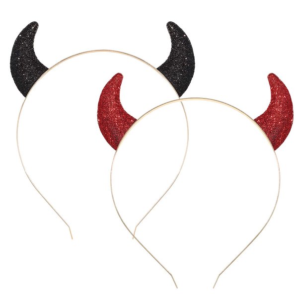 FAERLIIRY Halloween Headband Glitter Devil Horns Headband Cat Ears Devil Demon Headband Red Devil Costume Cosplay Accessories for Woman Men and Kids