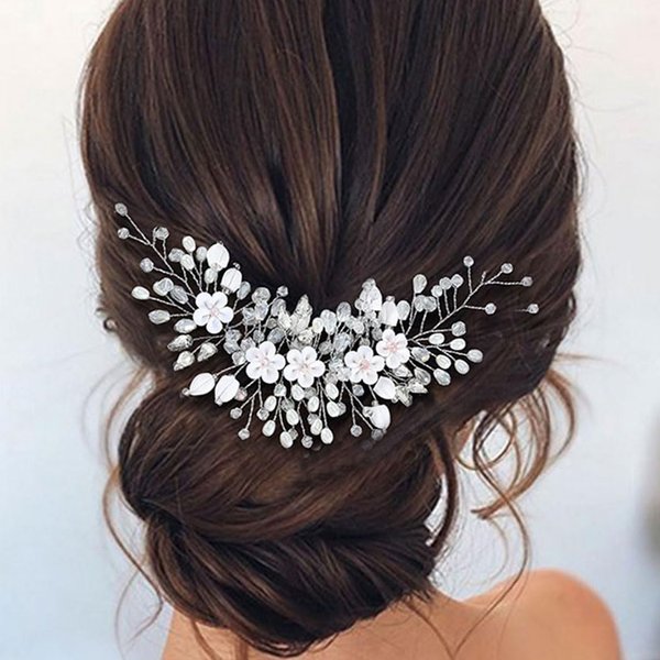 Easedaily Flower Bride Wedding Hair Vine Silver Rhinestones Bridal Hair Accessories Pearl Headpiece for Women and Brides