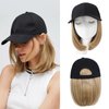 FORCUTEU Baseball Cap with Hair Extensions for Women 12 Inch Short Straight Bob Hairstyle Caps with Hair Attached Adjustable Baseball Cap Wig for Daily Party(Brown Mixed Blonde)