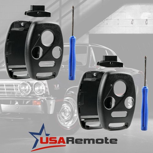 Cutting NOT Required - 2 Key Fob Keyless Entry Remote Shell Case & Pad fits Honda 2003-2012 Accord / 2006-2013 Civic EX / 2009-2015 Pilot /2005-2006 CR-V