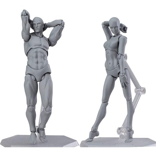 AXITWXIT Body Kun Doll, Artists Manikin Blockhead Jointed Drawing Mannequin for Artists Drawing Model Figures for Figure Male+Female Set(Grey)
