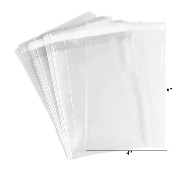 200ct Adhesive Treat Bags 4x6 Clear - 1.4 mils Thick Self Sealing OPP Plastic Bags for Bakery Cookies Christmas Party Decorative Gift Bags (4" x 6" - 200ct)