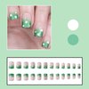 IMSOHOT St. Patrick's Day Press on Nails Square Short Fake Nails Green Shamrock Glitter Powder French False Nails Tip with Lucky Clover Design Full Cover Glossy Glue on Acrylic Nails of Women 24PCS