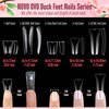 NOVO OVO Extra Short Duck Feet Full Cover Nail Tips for Small and Medium Hand, Press On Acrylic Clear Flare Y2K Full Coverage Thick French Soft Gel Fake False Nail Extension x 12 Sizes 120 pcs