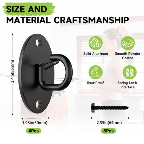 Wuno Shop 4 Pcs Wall Anchor for Resistance Bands,Gym Wall Anchor,Exercise Band Wall Mount,Resistance Band Hooks for Home Fitness Workouts,Space Saving Workout Hooks for Physical Therapy/Pilates