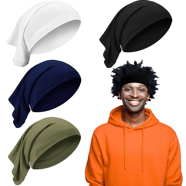 REDANHA 4 Pieces Unisex Dreadlocks Bands Long Hair Dreads Head Wrap Elastic Sleeping Cap Soft Braids Bonnet Tube Headbands for Men Women