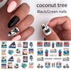 Summer Coconut Tree Nail Art Stickers Water Transfer Nail Decals Ocean Beach Palm Tree Nail Design Sticker Tropical Style Nail Stickers for Women Girls DIY Nails Design Nail Art Decorations Supplies