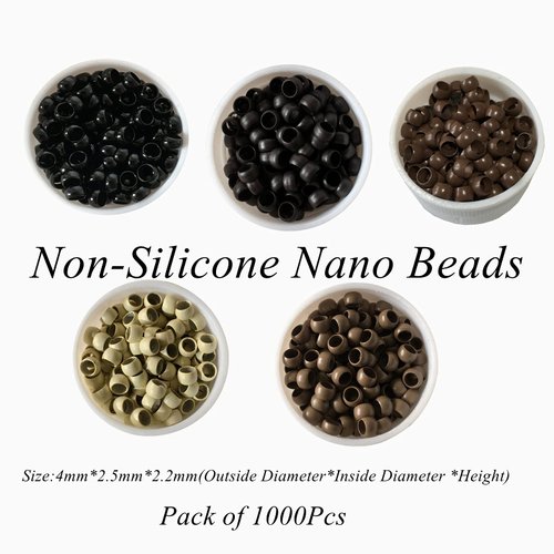 LSNDF 1000Pcs Non-Silicone Nano Ring Nano Lined Beads for Nano Ring Hair Extensions Hair Tinsel Feather Hair Extensions (4.0mm, Brown)