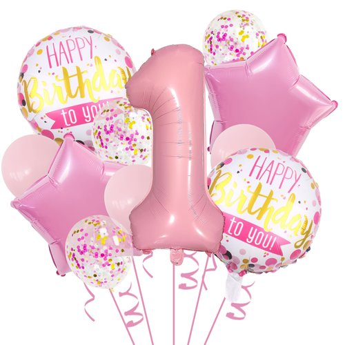 32 Inch 1 Balloon Number, Pink Balloons, Pink Gold White Confetti Latex Balloons Foil Balloons Mylar Balloons Number 1 Balloons for Anniversary Supplies Kids Birthday Party (Pink, 1)