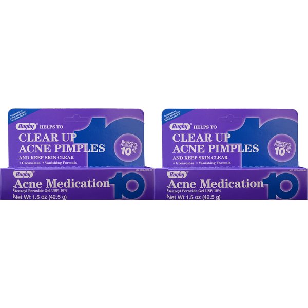 RUGBY LABORATORIES Benzoyl Peroxide 10% Generic for Persa Gel 10 Maximum Strength Acne Medication Gel 1.5 oz. per Tube Pack 2 Total 3 oz.