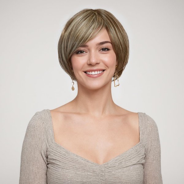 DWY Mono Top Lace Front Synthetic Wigs Futura Hair Free Part Wigs for Women Brown Bob Wig Short Monofilament Wigs Glueless Heat Resistant Light Brown Blonde Highlight 8Inch