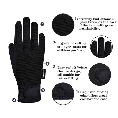 ChinFun Kids Horse Riding Gloves Child Winter Gloves Cycling Gloves Windproof Warm Gloves Perfect for Cycling Riding Running Skiing and Winter Outdoor Activities Black Size XL 12-14