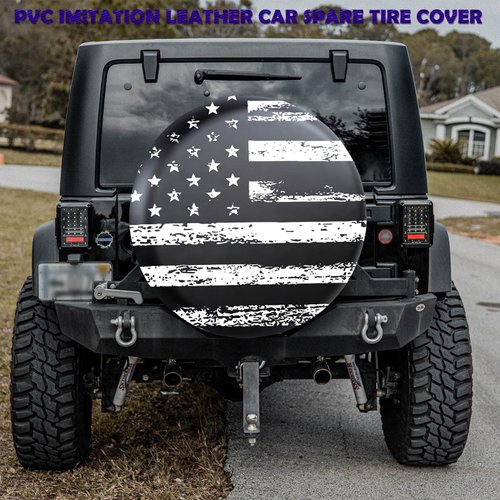 Jusen Black White Vintage American Flag Spare Tire Cover Protectors Weatherproof Dust-Proof for Fit for Jeep Wrangler RV, SUV, Truck Travel Trailer,Waterproof Tires 14" 15" 16" 17" 18''
