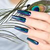 Blue Chrome Press On Nails Metallic Mirror Coffin Aurora Fake Nails Extra Long Ladies Nail Art Designs For Fingertips