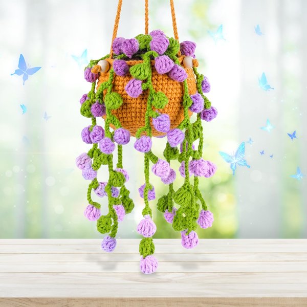 Nitlak Crochet Kit for Beginners, Hanging Potted Plants Crochet Kit, Crochet Starter Kit with Step-by-Step Video, Yarn, Crochet Hooks, Home Decoration, Holiday, Birthday Gifts (Purple)