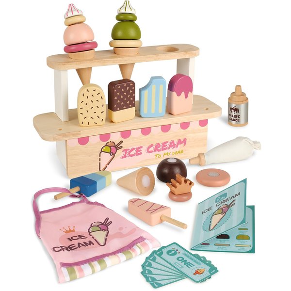 RRIBOUDWAN Ice Cream Toys for Toddlers 3-5, Wooden Ice Cream Stand for Kids, Popsicle Toys Ice Cream Set, Kids Ice Cream Shop Playset, Ice Cream Truck Toy Gift for Girl Boy 3 4 5 Years