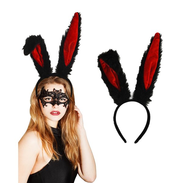 Haakong Black Bunny Ears Headband Long Furry Rabbit Ears Headband Bunny Costume Accessories for Women Halloween Cosplay Costume Accessories