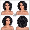 SOFUN Short Curly Wigs for Black Women Afro Curly Wig with Bangs Loose Cute Curly Fluffy Wavy Big Bouncy Fluffy Curly Wig(Black)