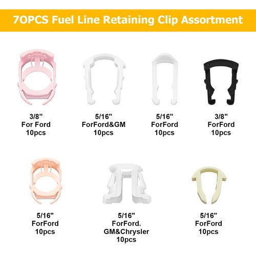 Bittwee 70PCS Car Fuel Line Clips, Automotive Nylon Fuel Line Repair Kit Fuel Hose Retainer Clips Replacement 3/8" 5/16" Fuel Line Clamp with Storage Case, Universal for Vehicle SUV Truck RV