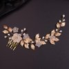 Rumtock Gold Leaves Flower Hair Comb for Wedding Brides Handamade Hair Piece with Pearl Beads Banquet Prom (Gold)