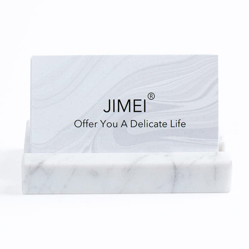 JIMEI Business Card Holder for Desk - Business Card Display Holder - Made of White Carrara Marble - Desk Organizer Stand for 25 Business Cards - Cute Office Desktop Accessory for Men and Women