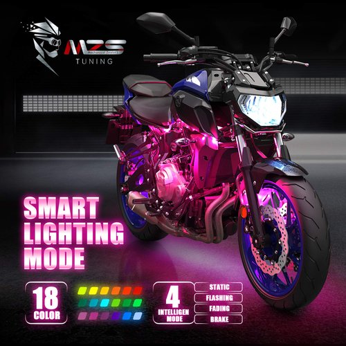MZS Motorcycle LED Light Kit, Multi-Color Neon RGB Strips Wireless Smart Remote Controller Compatible with ATVs UTVs Cruiser Trikes Golf Carts (Pack of 8)