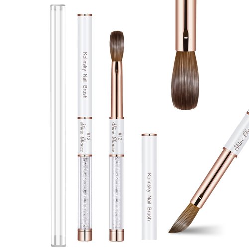 Shine Chance Acrylic Nail Brush Size 12, 100% Real Kolinsky Art Nail Brush for Acrylic Powder Application, Handmade Women Manicure Nail Extension Tool for Professional DIY Home Salon and Beginners