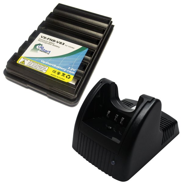 Replacement for Vertex VXA-300 Pilot III Battery and Charger - Compatible with Vertex FNB-83 Two-Way Radio Batteries and Chargers (1600mAh, 7.2V, NI-MH)