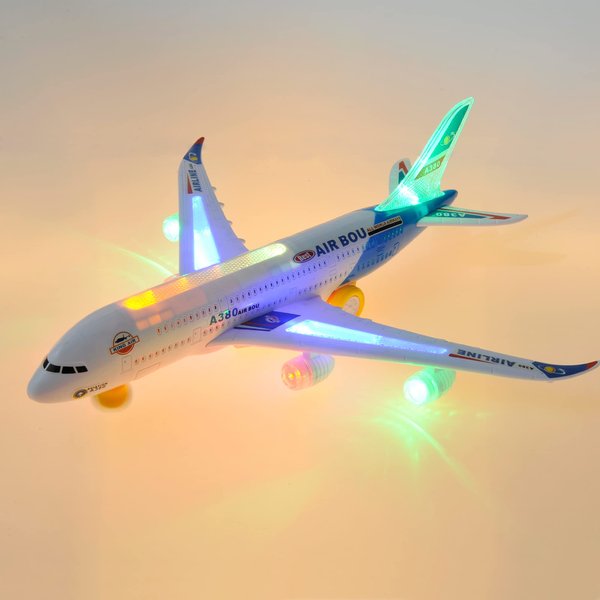 PowerTRC Bump and Go Airplane Toy for Kids | Toddler Toy Airplane with LED Lights and Sound | Great Gift for Boys and Girls Ages 3-12 Years Old