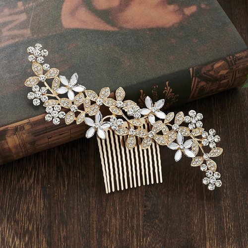 Bridal Wedding Hair Pins Gold Crystal Pearl Hair Pins Clips Headpiece Vintage Wedding Hair Accessories for Brides Bridesmaids Women Girls (Gold-Hair Pins)