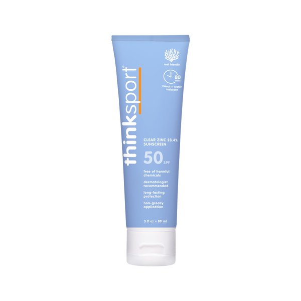 Thinksport Mineral Sunscreen, SPF 50 Clear Zinc Oxide Sunscreen, 3 Fl Oz, Water Resistant Reef Safe Sunscreen, Vegan Broad Spectrum UVA/UVB Sun Screen