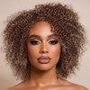 Fancy Hair Short Kinky Curly Wigs Brown Side Part Afro Wigs for Black Women Synthetic Yanky Twist Out Wig Natural Hairstyle for Daily Use (T30/27#)