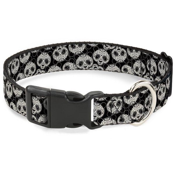 Buckle-Down 11-17" Panda Bear Sugar Skull Scattered Black/White Plastic Clip Collar, Medium