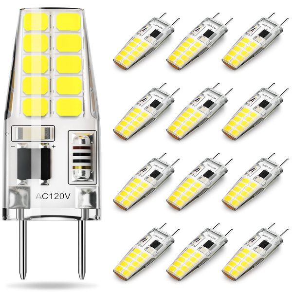 SHINESTAR 12-Pack G8 Led Bulb Dimmable, 120V T4 Bulb 20w, Daylight White 6000K, Under Cabinet Light Bulb