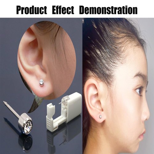 AM RIGHT THIRTY 2 Pack Self Ear Piercing Gun Earring Disposable Piercing Kit No Pain Easy Use Ear Piercing Gun Kit Tool with Stud (White Crystal-4mm)