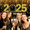 Happy New Year Banner Backdrop Decorations, Happy New Year Decorations 2025, Black Gold New Year Party Decorations Banner Backdrop for 2025, New Years Eve Party Supplies