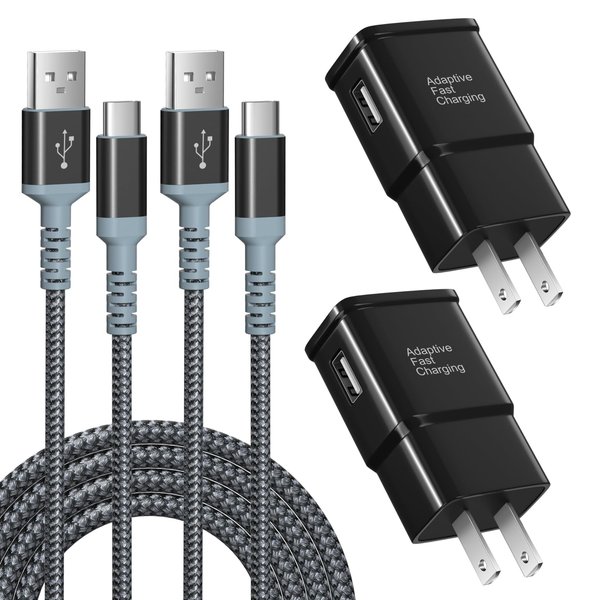 Adaptive Fast Charging Wall Charger with USB C Cable 10ft, Excgood USB Fast Charger Type C Charger Compatible for Galaxy S24 S23 Ultra A15 A13 A03s A53 A23 S22 S21 S20 S10 S9 Android Phone-2Pack,Black