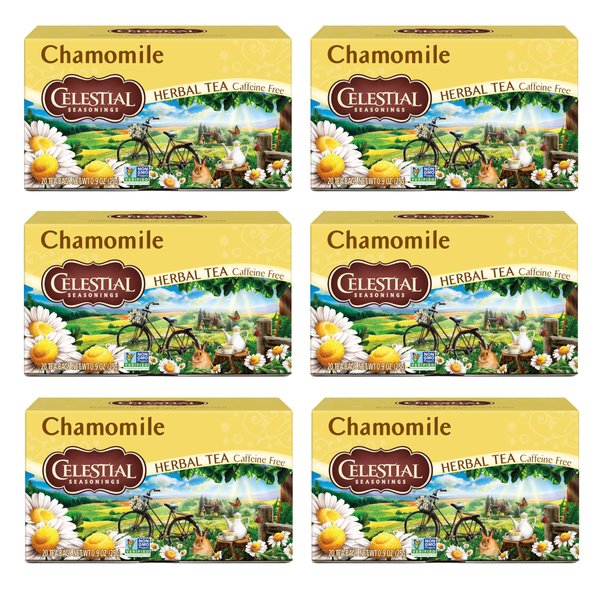 Celestial Seasonings Chamomile Herbal Tea, Caffeine Free, 20 Tea Bags Box, (Pack of 6)