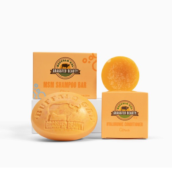 MSM Shampoo Bar + Hyaluronic Hair Conditioner Bar, Solid Bar Shampoo and Conditioner for Hair Growth, Non-Soap, For All Hair Types, Citrus, Set of 2
