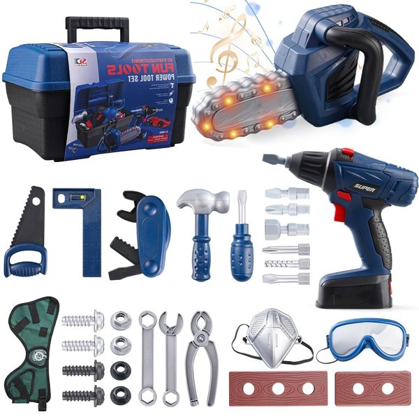 Kids Tool Set Toy,32 Pcs Toddler Beginner Tool Set with Tool Box & Toy Chainsaw & Drill,Pretend Play Kids Toys with Tool Belt,Toy Construction Tools for Kids Ages 3 4 5 6 7 8 Yrs Old Boys Girls