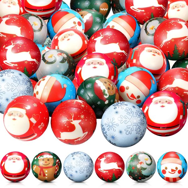Sosation 48 Pcs Christmas Stress Balls Bulk 2.5 Inch Christmas Stress Balls Santa Claus Stress Relief Toys for Girls Boys Christmas Party Favors Stocking Stuffers Goodie Bag Fillers, 6 Styles