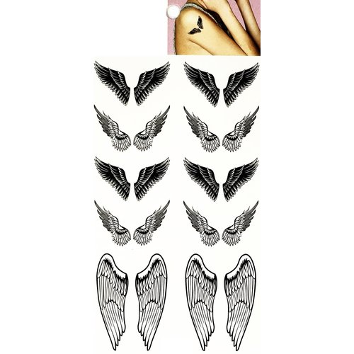 Angel Wings Temporary Tattoos Waterproof Tattoo Fake For Men Women Design Decorations Body Neck Chest Shoulder Legs Arm Back Stickers Removable Cartoon Painting 3D Tattoo, Mix Color, 8X4 INCH.