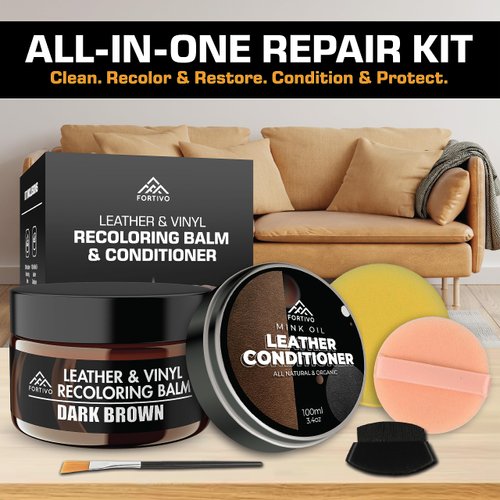 Leather Recoloring Balm with Mink, Dark Brown Leather Paint, Leather Couch Repair Kit, Leather Repair Kit for Furniture, Leather Restorer for Couches, Leather Dye for Furniture, Mink Oil for Leather